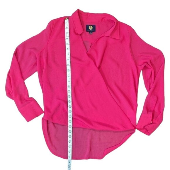 Adrienne Vittadini Hot Barbie Pink Wrap Style High Low Sheer Blouse Size Medium - Picture 8 of 13